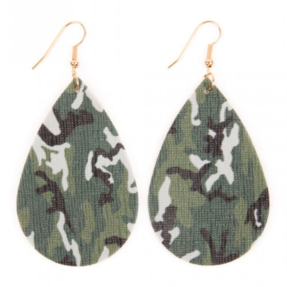 New Boutique Camoflauge leather raindrop earrings
